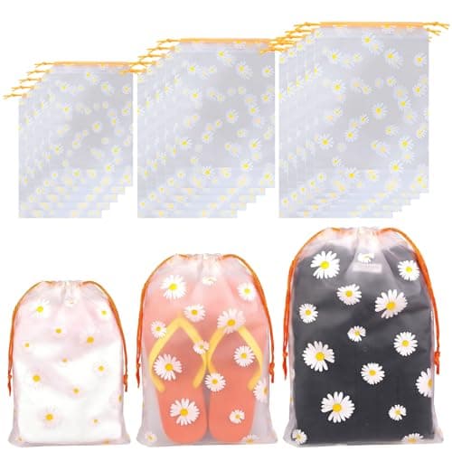 15Pcs Travel Shoe Bags,3 Sizes Reusable Waterproof Dustproof Drawstring Storage Bag Plastic Portable Luggage Organizer Bag for Cloth Shoe Underwear Travel Drawstring Shoe Bags for Men Women