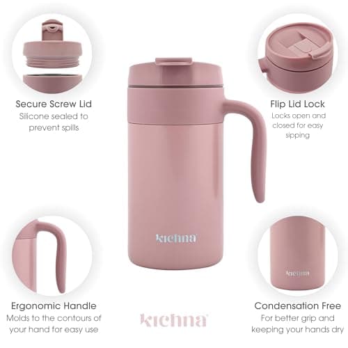 Kichna Voyager 18 oz / 550ML Double Walled Stainless Steel Vacuum Travel Mug | BPA Free Lid Leak & Spill Proof Tumbler with Ergonomic Handle | Keeps Cold for 14Hrs or Hot for 3Hrs - Light Green — view 2