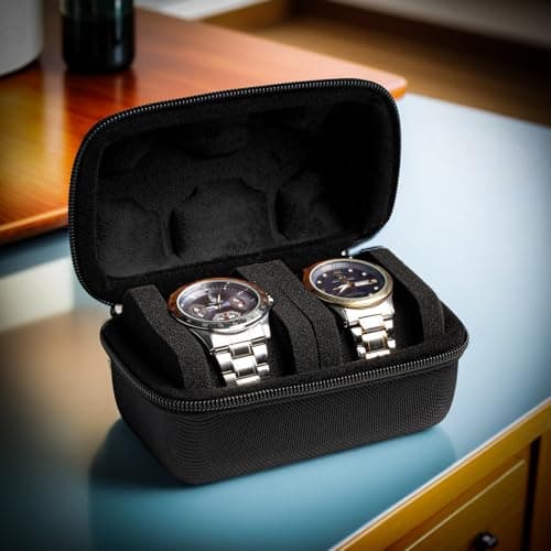 AUKURA 2 slot Hard Watch Travel Case, Watch Roll Case Storage and Organizer for Men and Women, with anti-move watch pillow (Black fabric 2 slot) — view 6