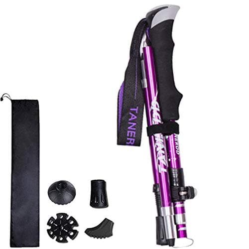Wsobue Walking Pole-1 Pack Hiking Trekking Pole With Antishock and Quick Lock System, Telescopic, Collapsible, Ultralight Foldable Hiking Walking Stick for Seniors Women Men (Purple-1 PACK)