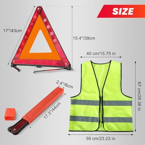 DASBET Emergency Warning Triangles and 2 Pack Reflective Vest Kit — view 2