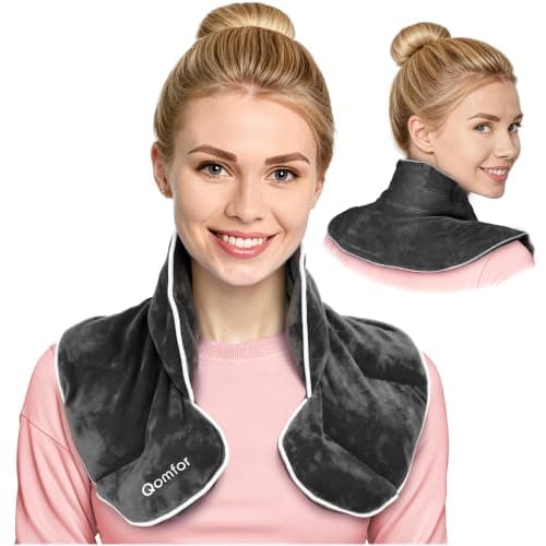 Qomfor - Microwavable Wheat Bag - Dark Grey, Lavender Scent - 1.5kg Weighted Neck/Shoulder Wrap - Heating Pad - Hot/Cold Therapy, Stress Relief, Arthritis Pain, Muscle Tension, Headache