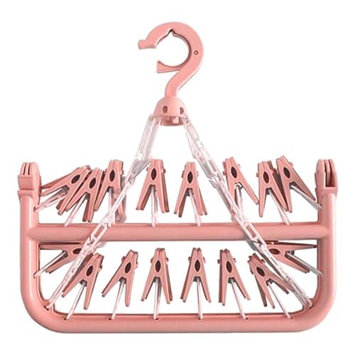 hautllaif Clothes Drying Hanger with 32 Clips, Foldable, Pink — view 4