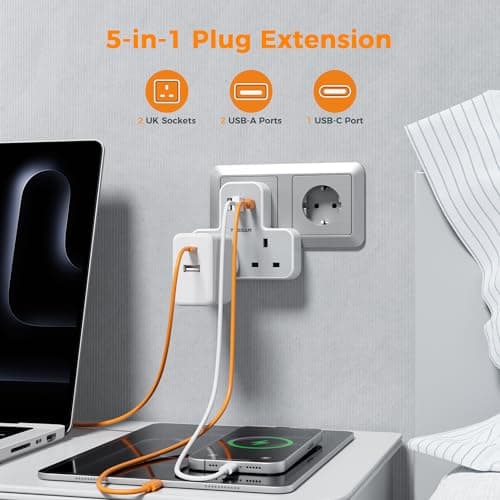 TESSAN 2 Way UK to European Travel Plug Adapter with 3 USB Ports (1 USB C) — view 2