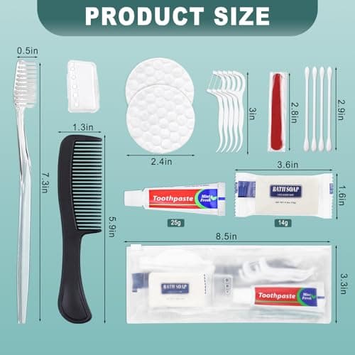 HQSLsund 25 Bulk Personal Hygiene Kit Set, Disposable Toothbrushes with Toothpaste, Floss, Brush, Soap, Vanity Set and Homeless Supplies a — view 3