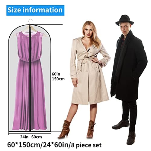 WAORZMK Long Dress Bags, 8 Pack 60 Inch Clear Plastic Garment Covers — view 2