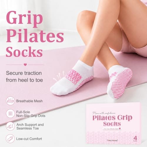 Toes Home Pilates Grip Socks for Women 4-7, Yoga Non Slip Grippy Socks — view 3