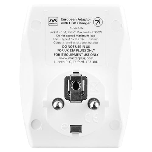 Masterplug TAUSBEUR2-MP UK to Europe USB Travel Adaptor, White — view 5