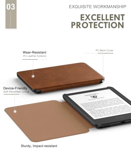 MoKo Case for 6" Amazon Kindle Basic 11th Gen 2024/2022, Brown — view 4