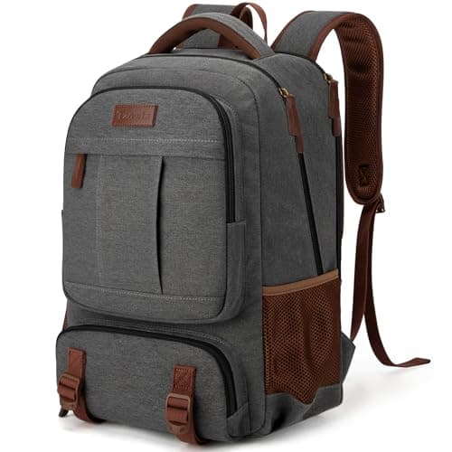 Tzowla Canvas Laptop Backpack Mens Womens,Vintage Travel Work Hiking Backpacks,School College Rucksack Fits 15.6-17.3 Inch Computer,Bookbag with USB Charging Port (Dark Grey, 15.6inch)