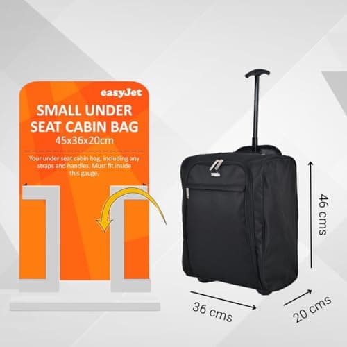 ZAHRAB Easyjet 45x36x20 Underseat Bag Lightweight Hand Luggage Cabin Bag Trolley with Wheels Flight Bags Suit Case (Black) — view 3