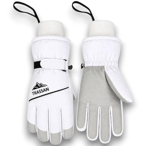 Trassan Ski Gloves for Men & Women – Waterproof Thermal Winter Gloves, Windproof, Touchscreen Compatible (White, Women's Medium)