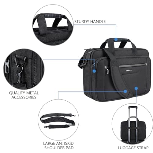 VANKEAN Laptop Briefcase Men 17.3 Inch Expandable Messenger Bag Black-Blue — view 6