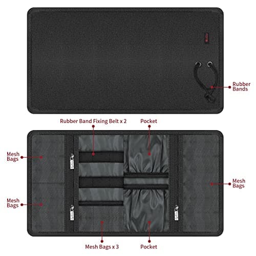 Vinsani Roll Up Accessories Universal Travel Organiser Easy Carry Portable Foldable Make Up Cable Charger Earphones USB SD Card Electronics Essentials Carrying Case – Black — view 3