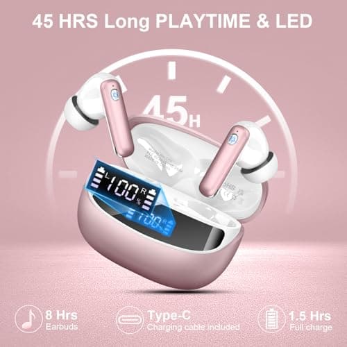 Wireless Earbuds Bluetooth Headphone, Bluetooth Earbuds 5.4, 45H Deep Bass Stereo Sound Earphone Wireless Headphone Noise Cancelling with Dual LED Power Display, 4 ENC Mic, Type C Fast Charge Ear Buds — view 4