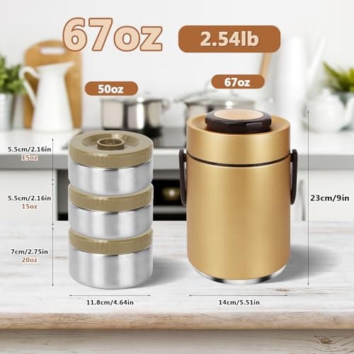 2L Insulated Food Flask, 3-Tier Stainless Steel Thermal Lunch Box with Bag — view 2