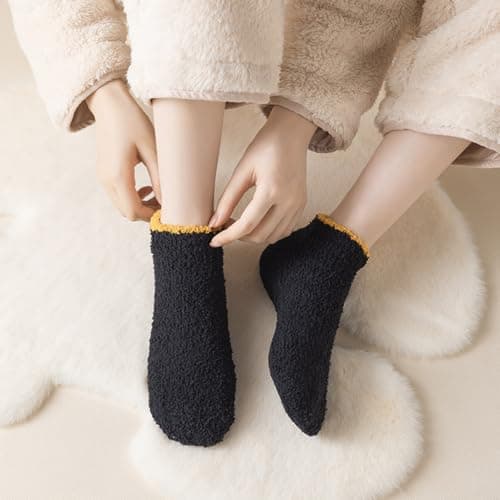 4 Pack slipper socks, fluffy socks for Women Men, Warm Non Slip Grip slipper socks women Bed Socks for Winter, Thermal fluffy socks womens with Grippers for Causal Home Sleeping (Fit UK 3-5) — view 6