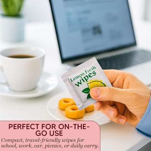 200pcs Lemon Fresh Hand Wipes Individually Wrapped Disposable Moist Towelettes Travel Size Refreshing Hand and Surface Cleaning Wipes for Restaurants Catering Picnic Office Outdoor Hospitality Use — view 2