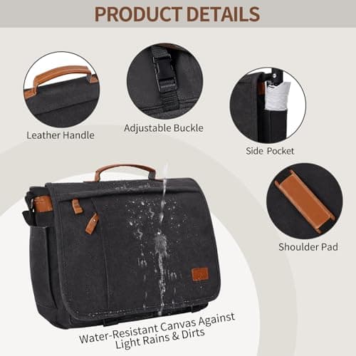 Estarer Laptop Satchel Messenger Bag 17.3 Inch Mens Large Teacher Shoulder Bag for Work Office School — view 6