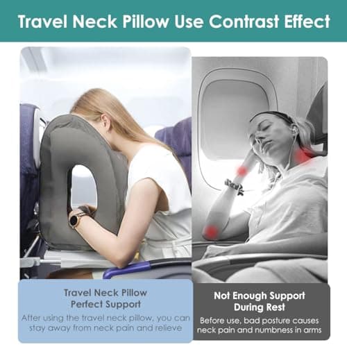CECOMBINE Inflatable Travel Neck Pillow, Flight Pillow Travel Accessories, Office Lunch Break, Train and Plane Essentials Air Neck Pillows, Head Support Pillow, Adjust Sleeping Position (Grey) — view 2