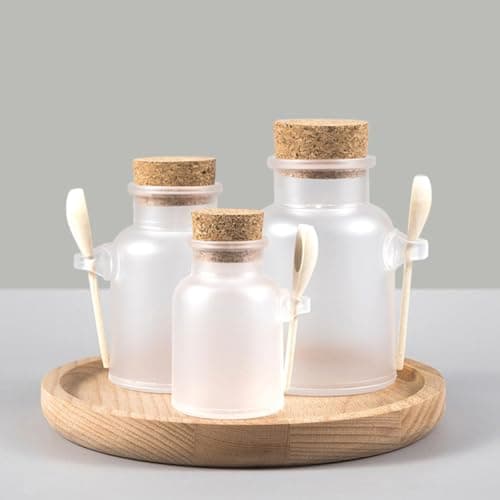 HEANUJJ Refillable Jars and Skincare Sub-packaging with Cork Lids 4 Sets and Wooden Spoons, 200g Matte Sealed Storage Bottles Sample Toiletries Containers for Travel — view 5