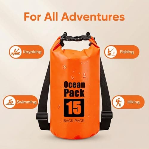RONGZUBAT 5L Waterproof Dry Bag with Adjustable Shoulder Strap, Roll Top Dry Sack, Lightweight Waterproof Bag for Kayaking, Paddle Boarding, Boating, Beach, Swimming, Camping and Travel - Orange — view 3