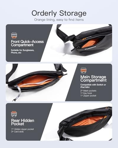 Inateck Sling Bag X-Lite, 3.5L Lightweight Crossbody Shoulder Chest Belt Bum Bag with Quick-Adjust Strap, Water-Resistant Waist Fanny Pack for Men, Women, Travel, Daily Use, Cycling, Hiking, Black — view 4