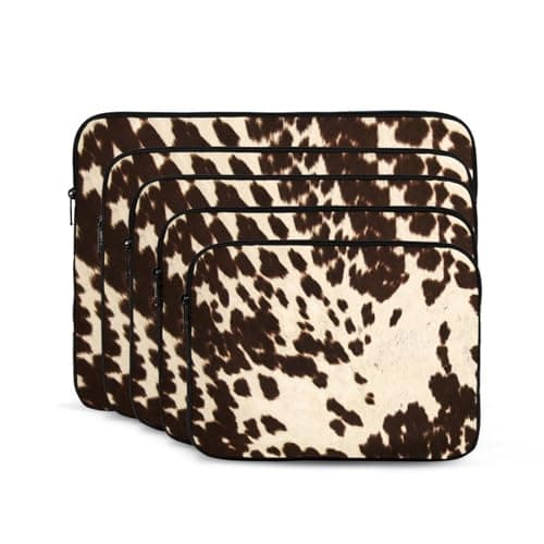 Brown Cowhide Printed Laptop Sleeve Case 15 Inch - Protective Laptop Cover Bag Shockproof Notebook Computer Bag For Men And Women — view 2
