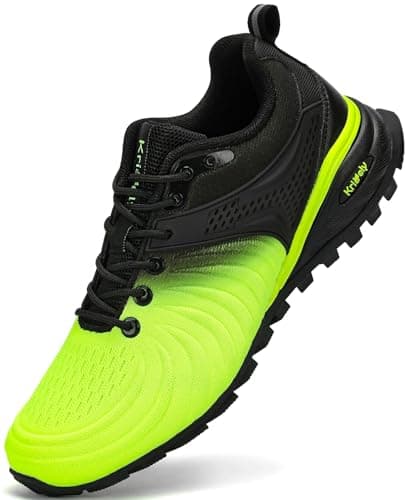 Kricely Mens Trail Running Shoes Breathable Lightweight Hiking Trekking Trainers Walking Shoes Fluorescent Yellow 12.5