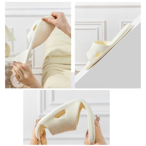 EQLEF Hotel Slippers, Plastic Portable Travel Slippers Anti-slip Foldable Shower Slipper for Hotel Bathroom Spa (Beige, UK Footwear Size System, Adult, Women, Numeric, Medium, 4.5) — view 2