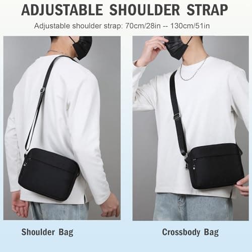 Veyarien Mens Cross Body Bag, Small Messenger Shoulder Man Bag with Zipper and Adjustable Strap, Waterproof Oxford Crossbody Bags, Casual Man Bags for Men Working Travel Daily (Black) (Black 2) — view 4