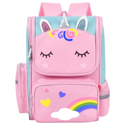 Aucuu Girls' Backpack, Cute Unicorn School Bags, Kawaii Backpack, Waterproof School Bags for Girls, Large Capacity Children's Back-pack, for Elementary, Kindergarten - Pink