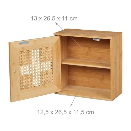 Relaxdays Medicine Cabinet, Bamboo, Freestanding First Aid Cupboard, HWD: 28 x 28 x 16 cm, Medication Storage, Natural — view 5