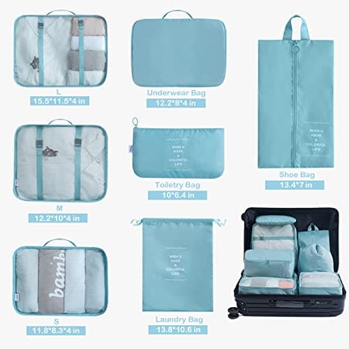 7 Set Packing Cubes for Suitcases, Expandable Luggage Packing Organizers for Travel Accessories, Durable and Lightweight Travel Essential Storage Bags for Woman & Man (Blue) — view 5