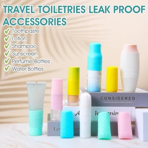 10 Pack Elastic Sleeves for Leak Proofing Silicone Bottle Covers, Travel Essentials, Fits Various Travel Size Bottles & Liquid Pouches, Reusable Travel Accessories for Men and Women, Easy to Use — view 3