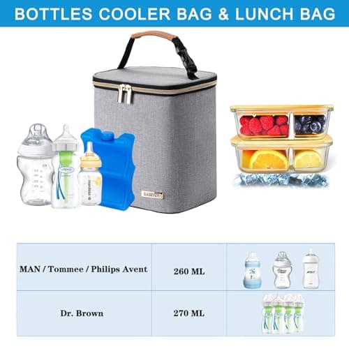 BABEYER Breastmilk Cooler Bag with Ice Pack, Insulated Baby Bottles Bag for 4 Baby Bottles(up to 120ml-270ml) for Daycare Travel Nursing Mom, Grey — view 3