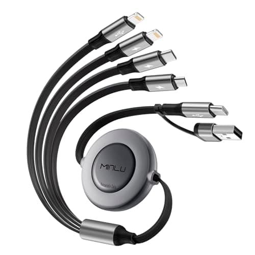 Minlu 6-in-1 Multi Charger Cable, Retractable Charger Cable [4ft/1.2m]