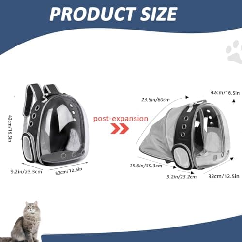 ZHUIYIWIN Cat Carrier Backpack, Expandable Cat Carrier Backpack, Ventilated Cat Bubble Backpack for Pet, Pet Carrier for Travel Hiking Walking Camping (Black, Rear Extension) — view 2