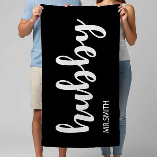 Print Maniacs Custom Hubby Wifey Towel Personalised Couple Name Beach Towel Microfibre Large Quick Dry Lightweight Travel Towel Honeymoon Holiday Pool Spa Gift — view 6