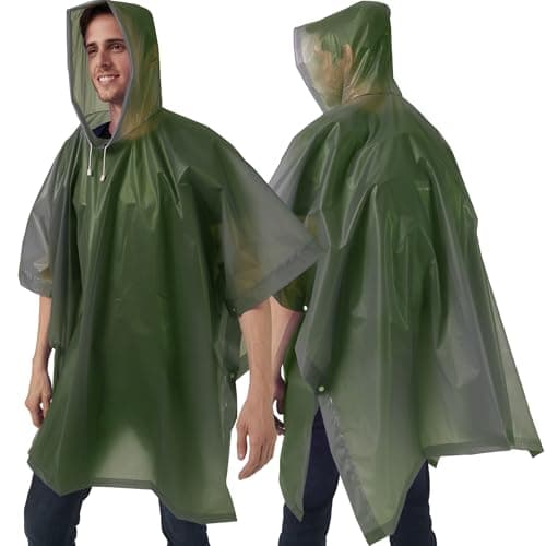 Cosowe Rain Ponchos Waterproof Adults, 2pcs Reusable Raincoats Portable, Family Pack Festival Plastic Coats for Women Men with Sleeves Hood, Green — view 6