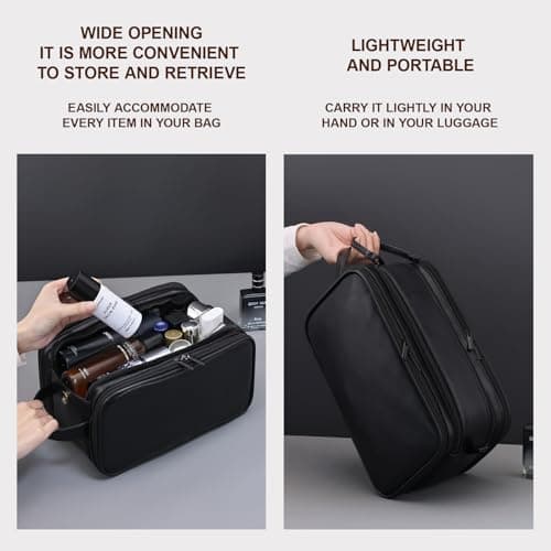 Vbvbip Large Business Travel Toiletry Bag for Men, TSA Approved Waterproof Dopp Kit, Leather Shower Bag with Separate Compartments for Toiletries - Black — view 5