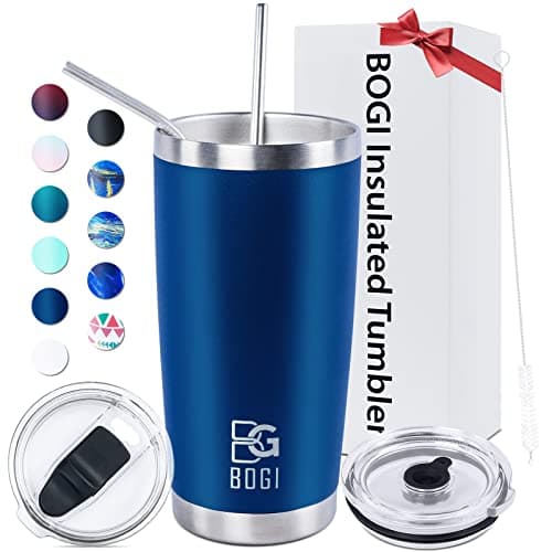 BOGI Tumbler, 20 oz Insulated Tumbler with Straw and Lids,Leakproof Coffee Cup Travel Mug,Double Wall Vacuum Stainless Steel Tumbler Durable Thermal Cup Keep Cold and Hot Drinks Ideal Gifts | Nblue