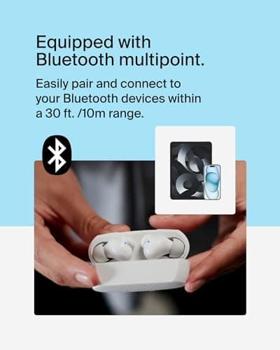 Belkin SoundForm Rhythm True Wireless Earbuds with Built-in Microphone, USB-C Fast Charging, 28H Battery Life, IPX5 Water Resistance - Bluetooth Earbuds for iPhone, iPad, Galaxy, Pixel & More - White — view 5