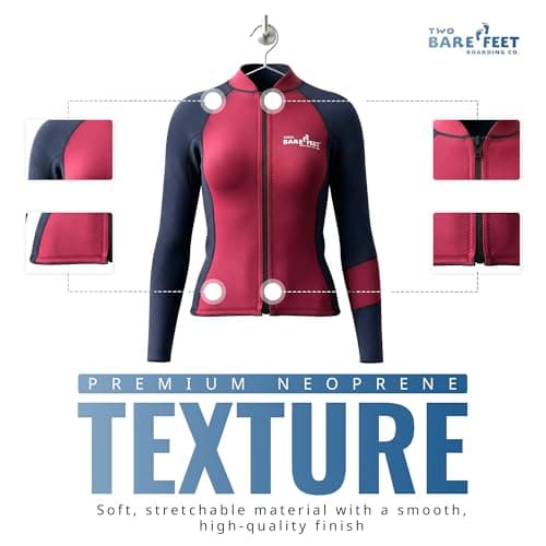 Two Bare Feet Women's Harmony 3mm Neoprene Wetsuit Jacket – Front Zip Thermal Surf Top for Swimming, Paddleboarding & Watersports (Black/Burgundy, L) — view 4