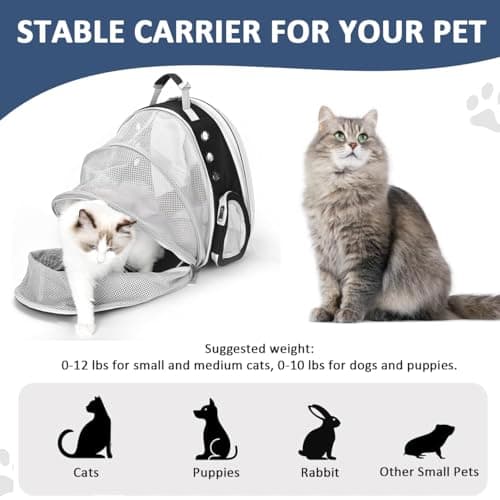 ZHUIYIWIN Cat Carrier Backpack, Expandable Cat Carrier Backpack, Ventilated Cat Bubble Backpack for Pet, Pet Carrier for Travel Hiking Walking Camping (Black, Rear Extension) — view 3