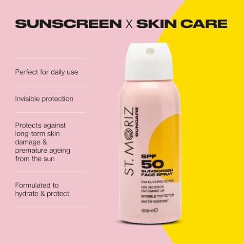 St Moriz Suncare SPF 50 Sunscreen Face Spray | UVA & UVB Invisible Protection SPF 50 Sun Protection Face Mist with Vitamin E | Wear Under or Over Makeup | Dermatologically Tested | Vegan | 100ml — view 2