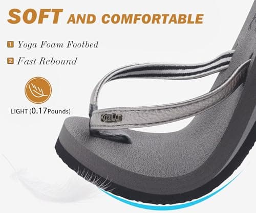 KuaiLu Flip Flops Women Fabric Arch Support Sandals Beach Thong Grey 6 — view 4