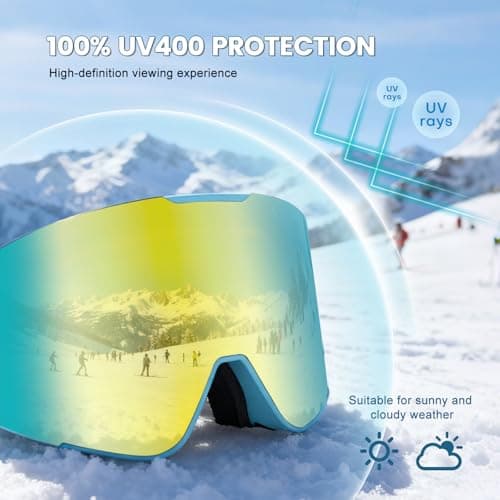Hikeen Photochromic Ski Goggles - Anti-Fog, 100% UV Protection with 3-Layer Padding for Skiing and Snowboarding Men & Women Includes Storage Case-Light Blue — view 3