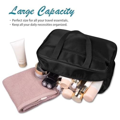 FITDON Full Size Toiletry Bag Large Travel Wash Bag, Portable Makeup Bag Organizer Shaving Gym Shower Bathroom Bag, Black — view 2