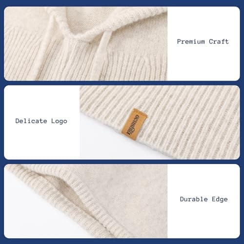 ACUSHLA Merino Wool Balaclava, Hooded Scarf Hat, Warm Winter Knit, Beige — view 6
